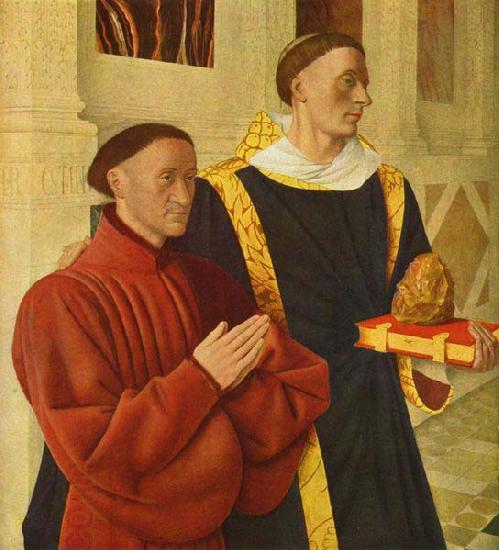 Jean Fouquet left wing of Melun diptych depicts Etienne Chevalier with his patron saint St. Stephen China oil painting art